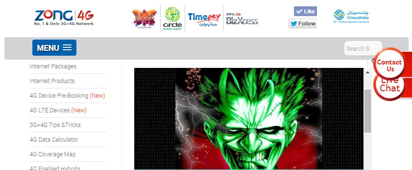 Defaced and Hacked Zong Webpage