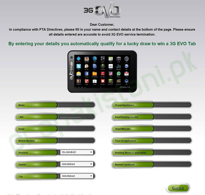 PTCL 3G EVO Tab