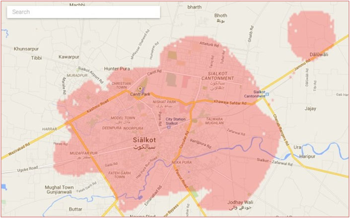 Warid 4G LTE Coverage Map In Sialkot